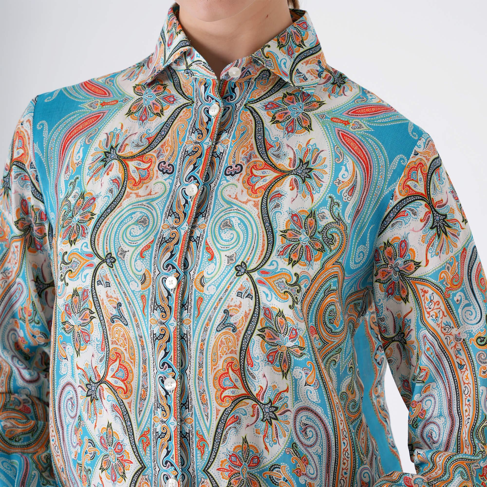 Etro - Baby Blue&Blue Paisley Silk Shirt